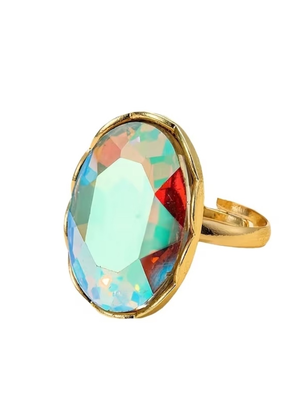 Adjustable Gold Ring with AB Faceted Crystal